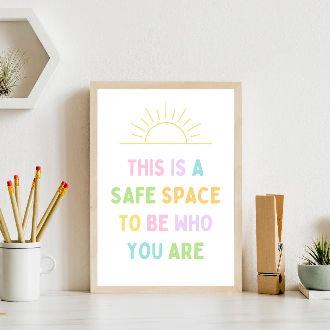 This Is A Safe Space Rainbow Pastel Therapy Office Quote Poster - Image 4