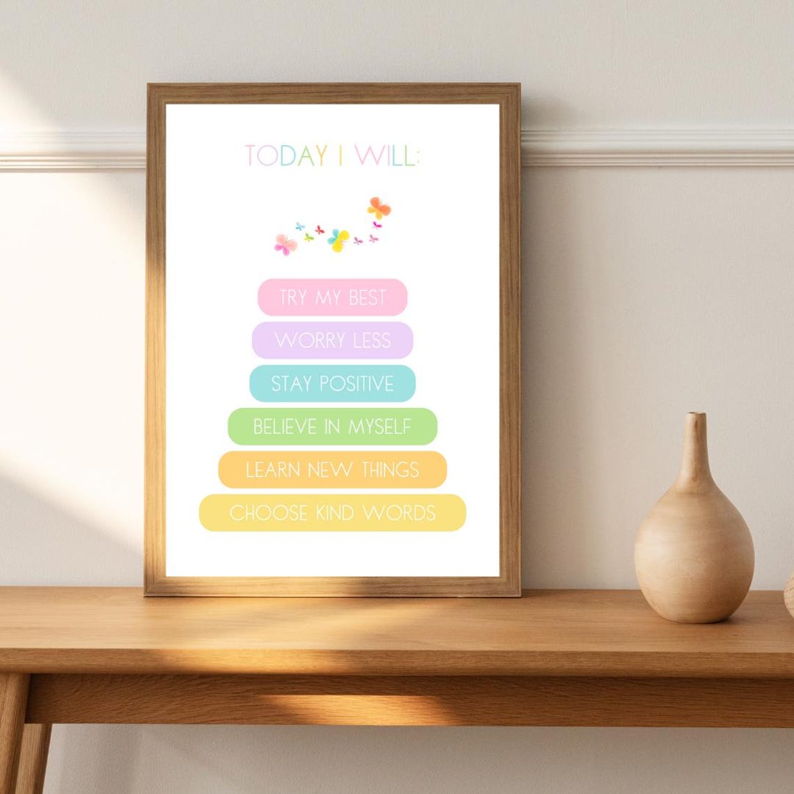 Today I Will Rainbow Daily Intentions Kids Morning Butterfly Poster - Image 3