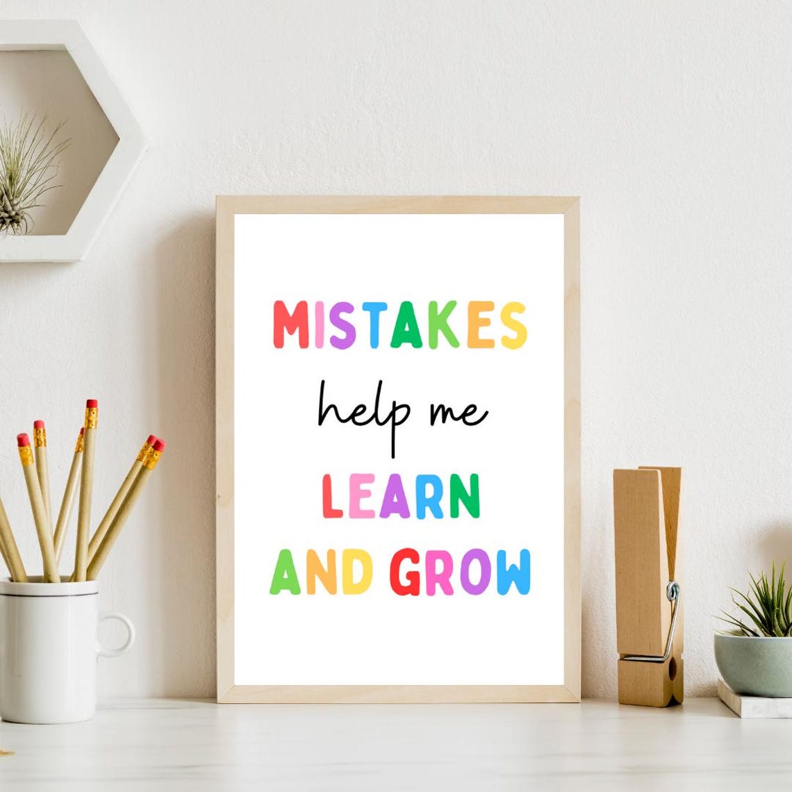 Mistakes Help Me Learn And Grow Rainbow Classroom Motivation Poster - Image 3