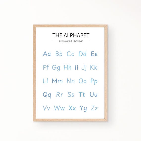 Blue Alphabet Education Print Uppercase Lowercase Alphabet Print Homeschool Print Classroom Print Playroom Print Montessori Print