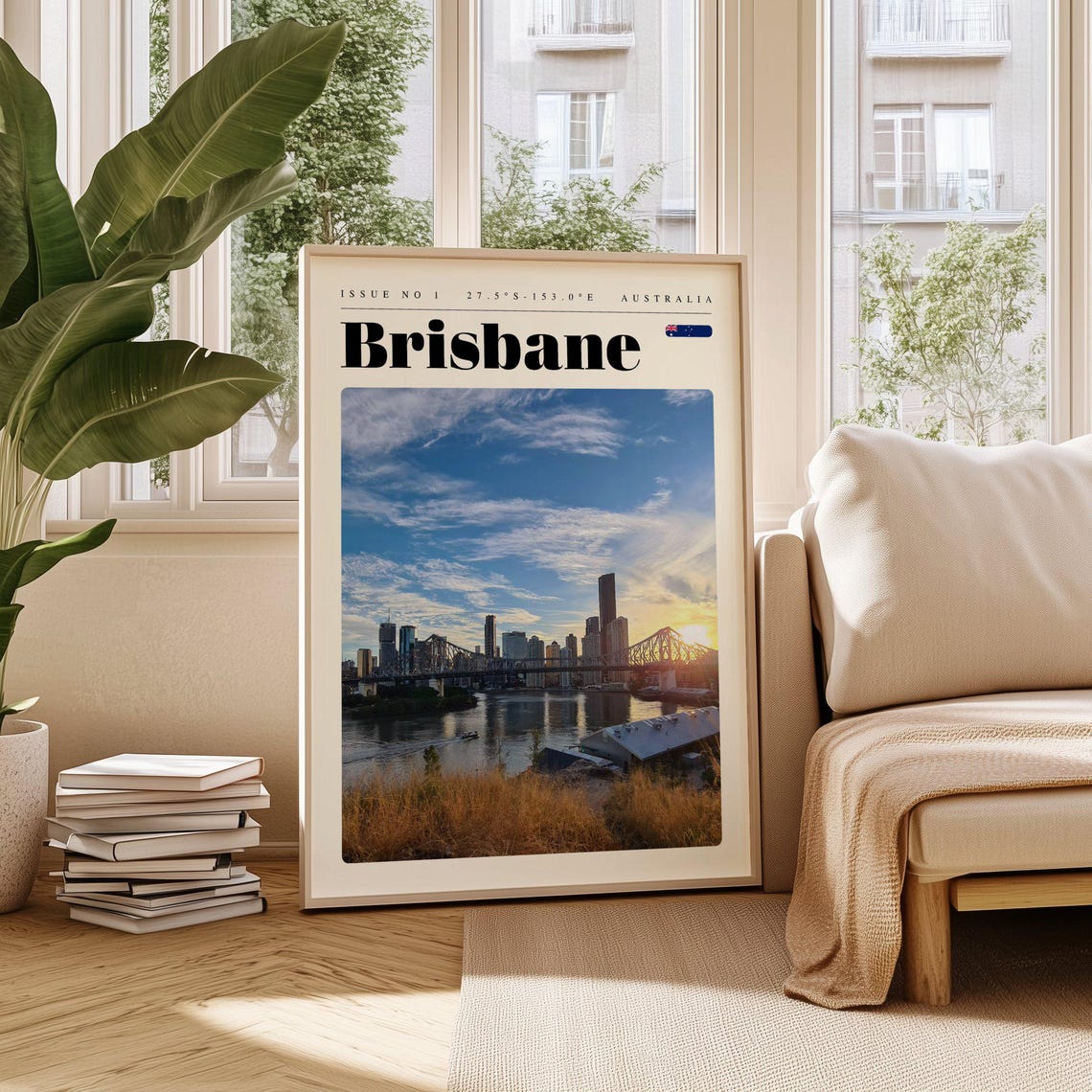 Brisbane Australia Sunset Skyline River Bridge Travel Poster