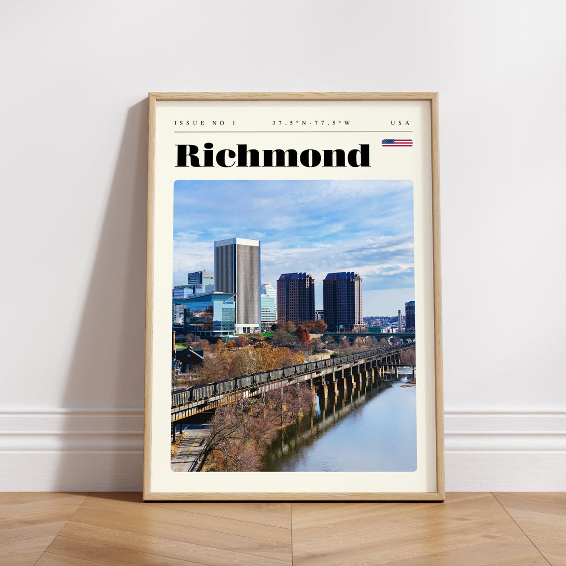 Richmond Virginia Skyline River Rail Bridge Modern Travel Poster - Image 3