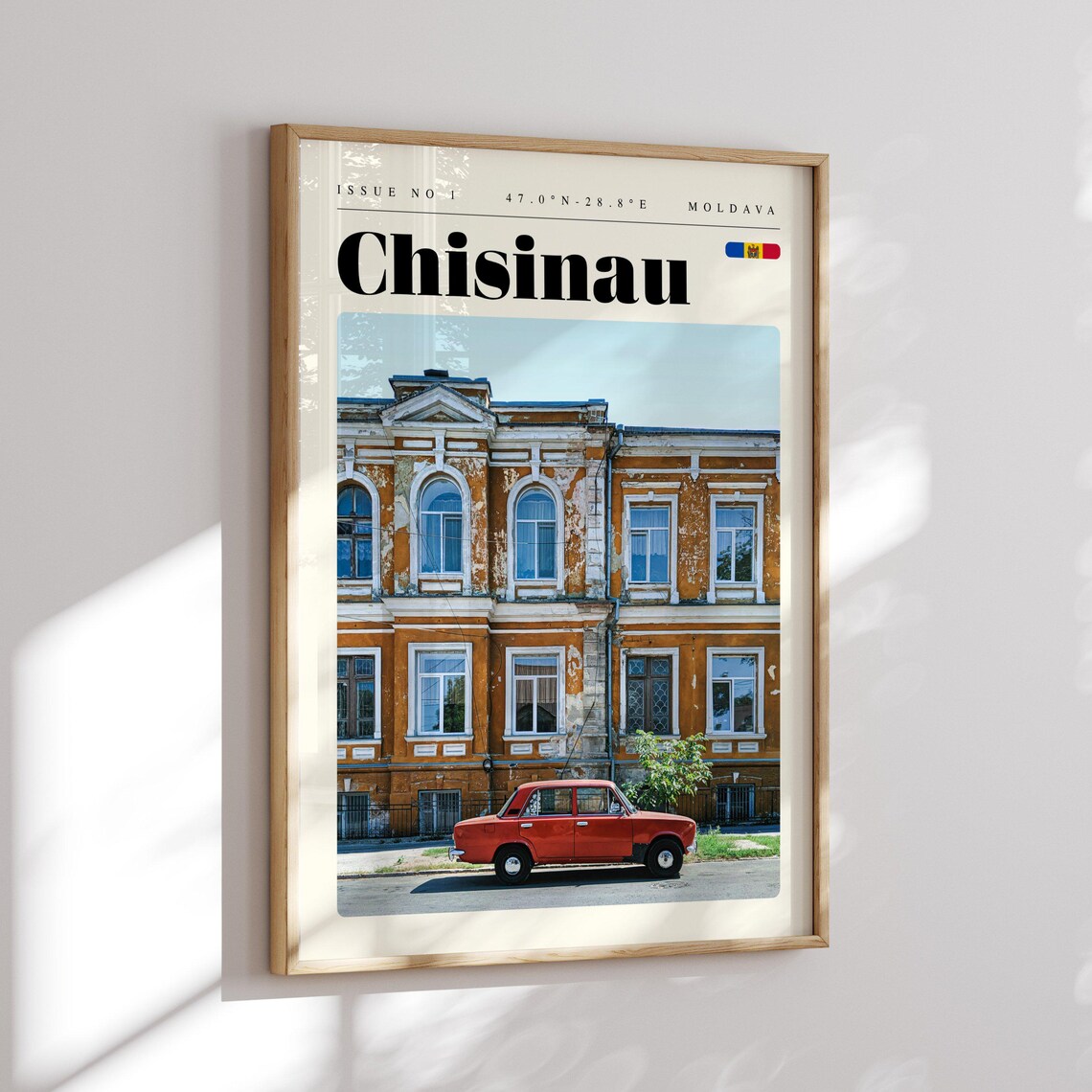 Chisinau Moldova Vintage Red Car Historic Street Travel Poster - Image 2