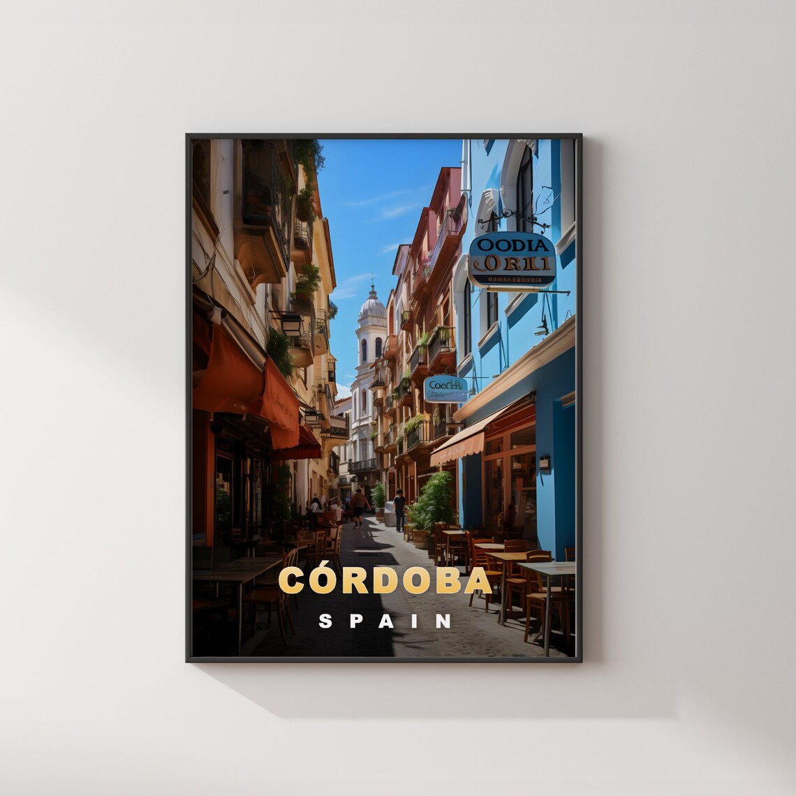 Cordoba Spain Old Town Cafe Street Church Dome Retro Travel Poster - Image 2