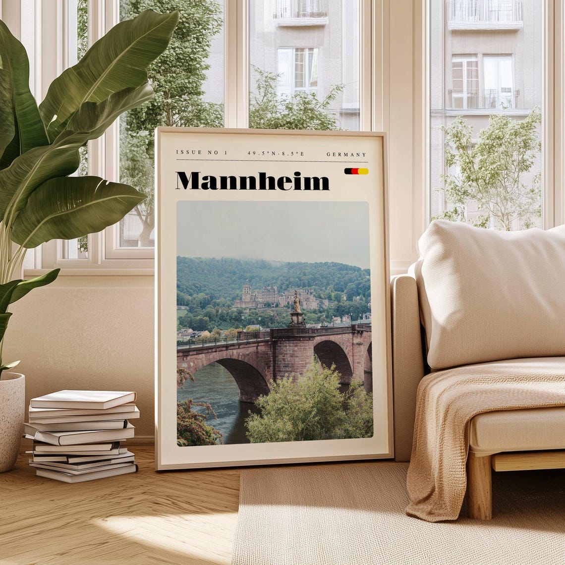 Mannheim Stone Bridge Old Town River View Germany Travel Poster
