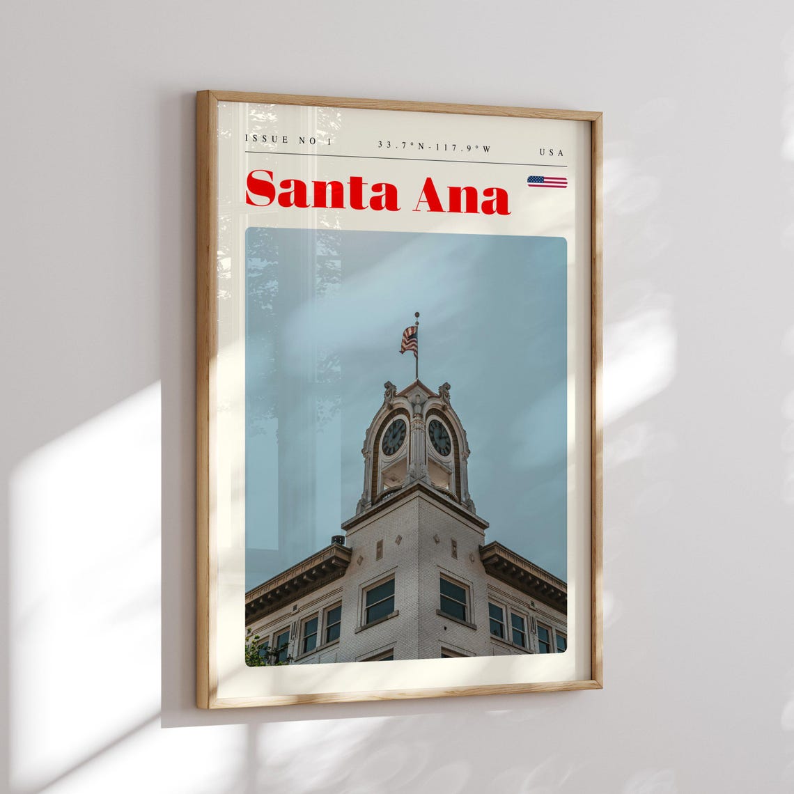 Santa Ana Historic Clock Tower Flag California USA Travel Poster - Image 2