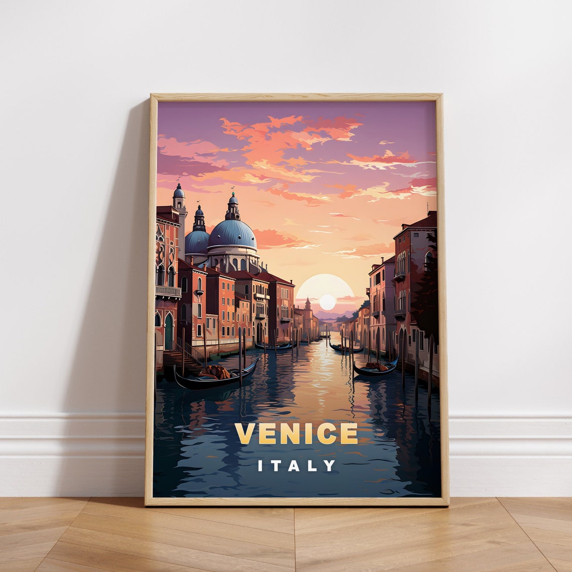 Venice Italy Grand Canal Sunset Gondolas Vintage Travel Poster
