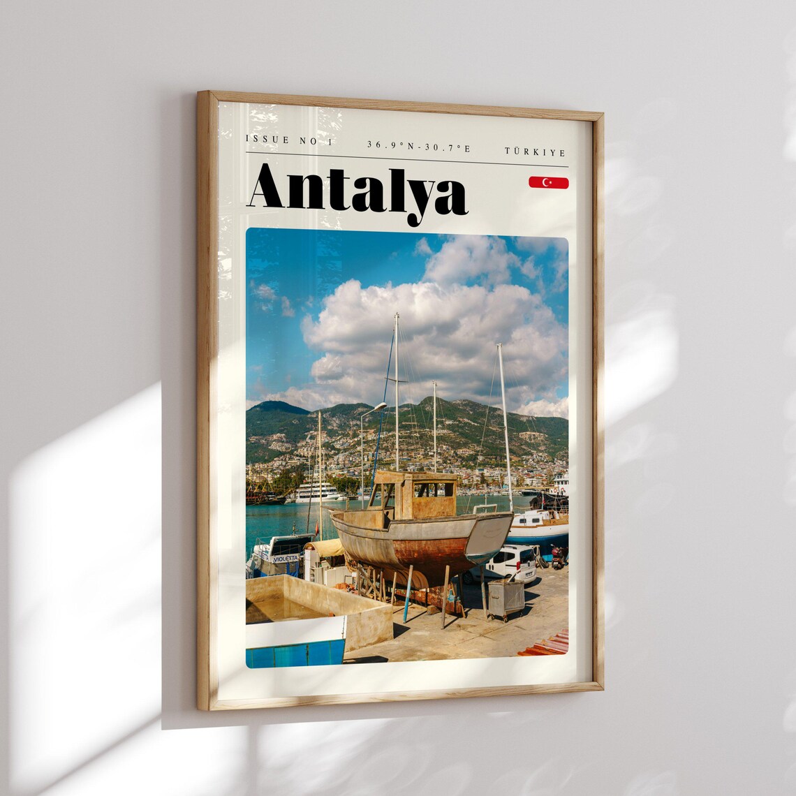 Antalya Turkey Harbor Fishing Boats Mountain Coast Travel Poster - Image 2