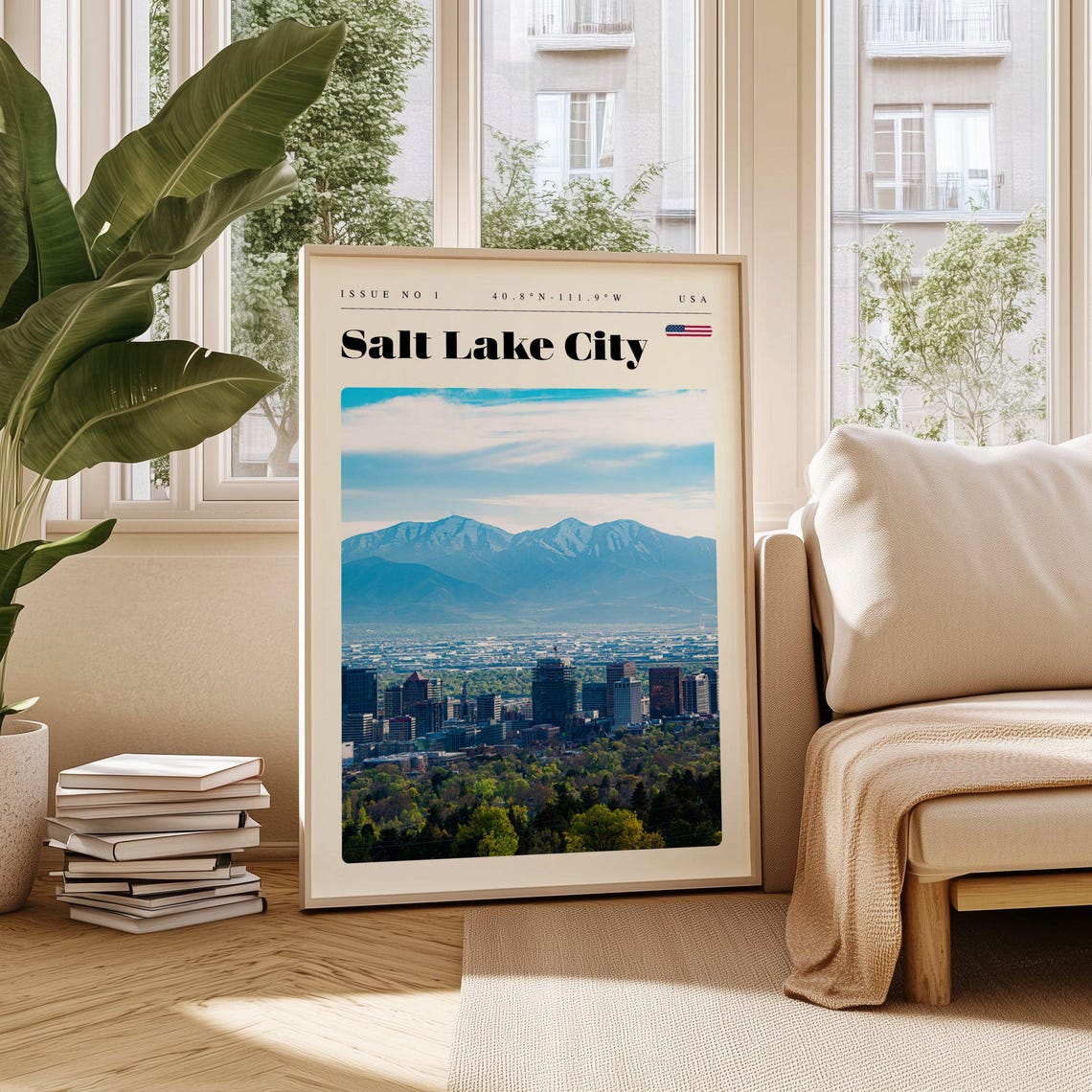 Salt Lake City Skyline Mountain Backdrop Utah USA Travel Poster