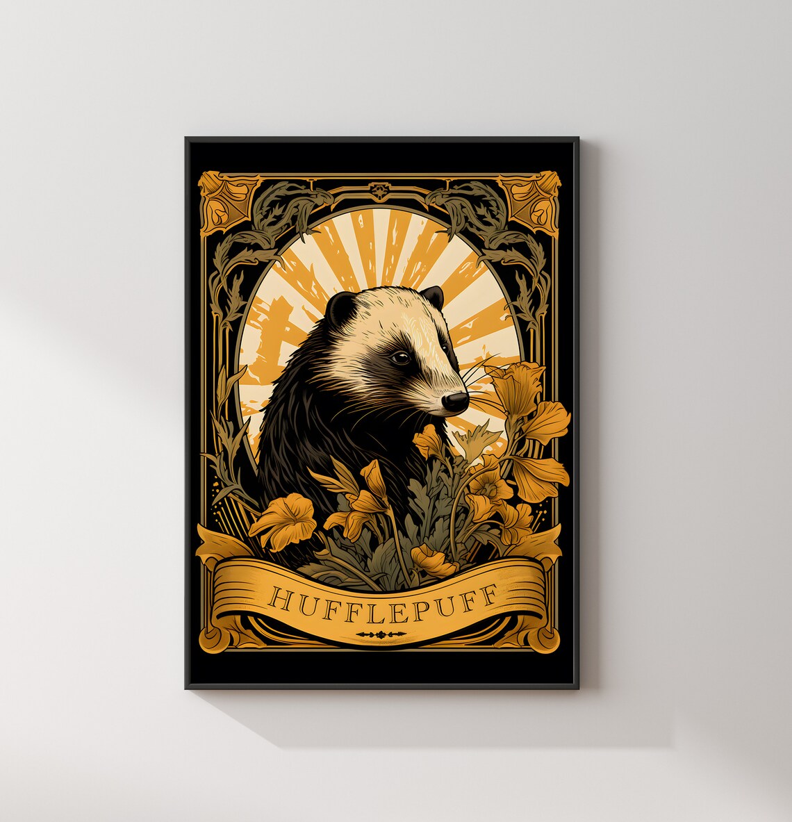Hufflepuff Badger Art Nouveau Gold Vintage Crest Fantasy Art Poster - Image 2