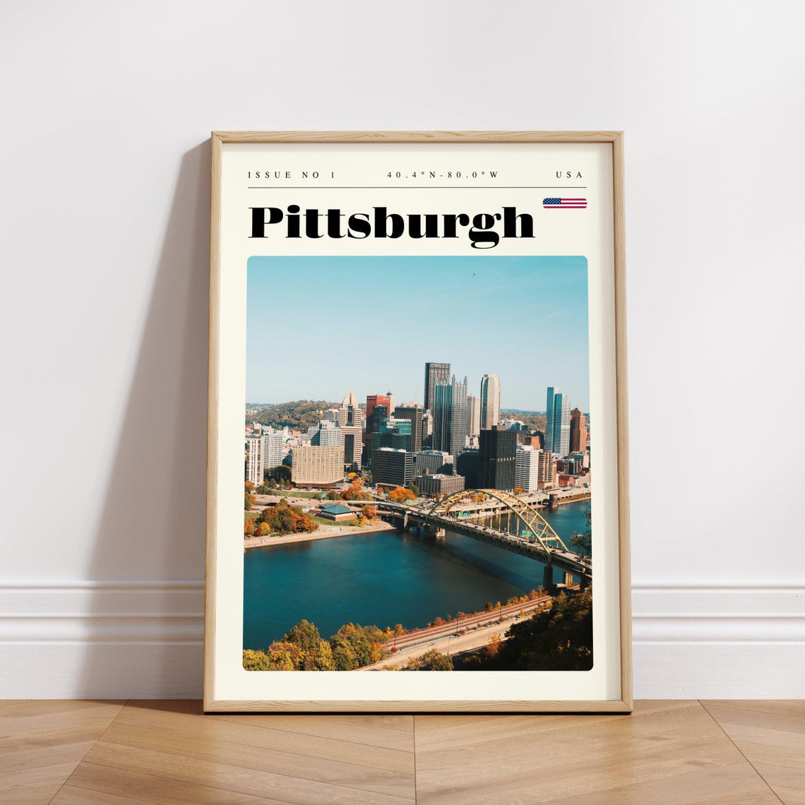 Pittsburgh Skyline River Bridge Downtown Modern Travel Poster - Image 3