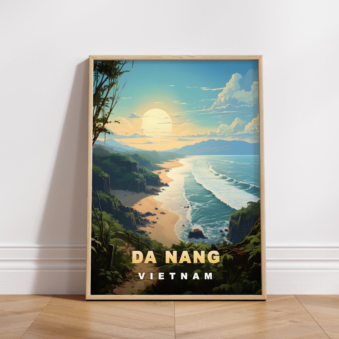 Da Nang Vietnam Beach Coastline Cliffs Morning Travel Poster