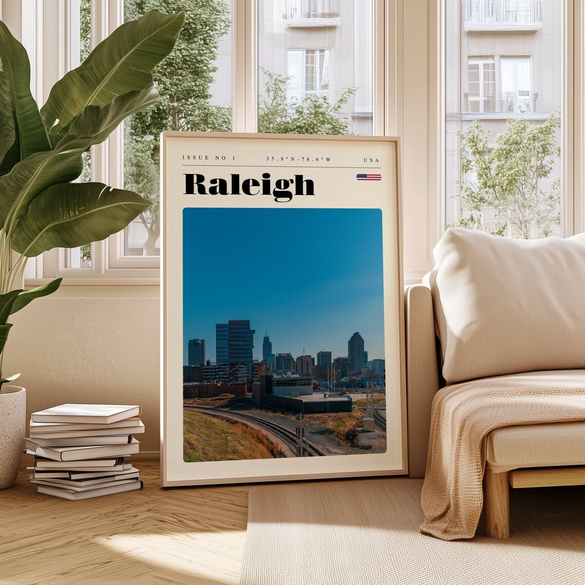 Raleigh North Carolina Skyline Rail Tracks USA Travel Poster