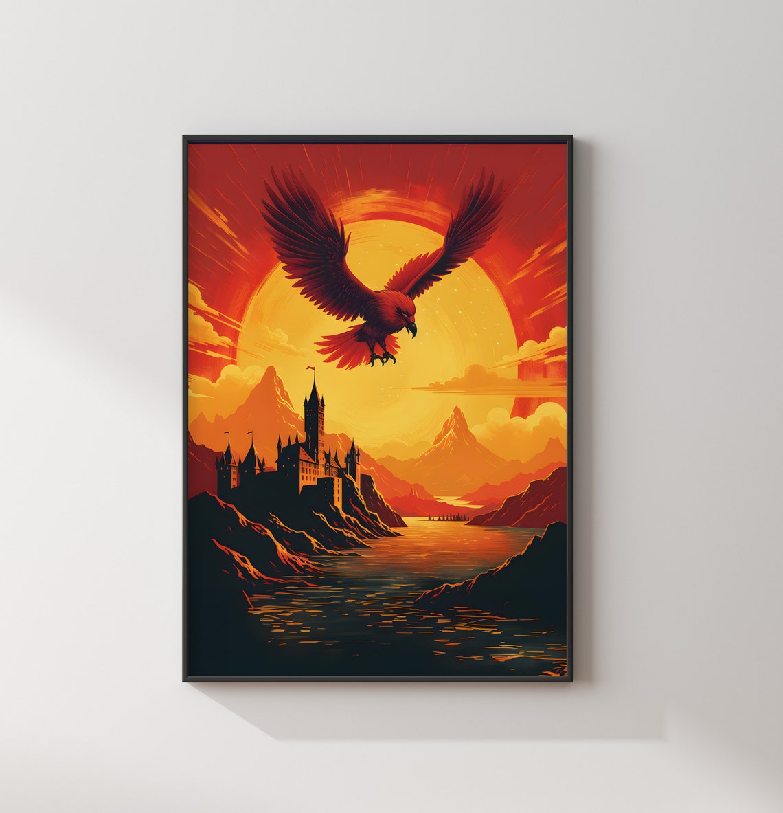 Phoenix Sunset Flight Over Castle Mountains Fantasy Movie Poster - Image 2