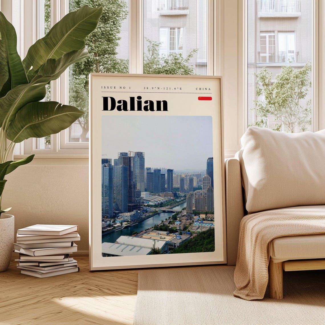 Dalian China Modern Skyline River Harbor Cityscape Travel Poster