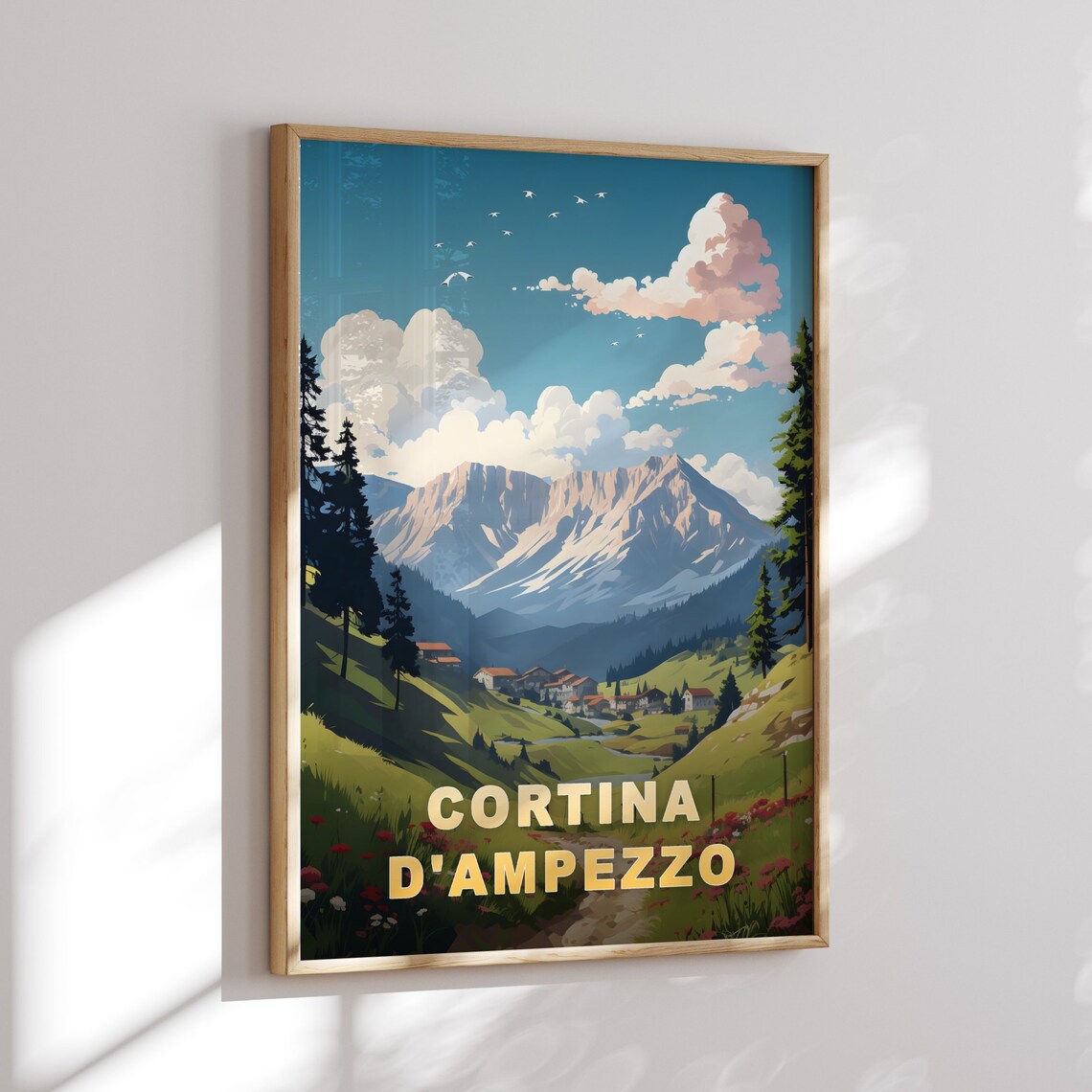 Cortina dAmpezzo Italy Dolomites Village Retro Travel Poster