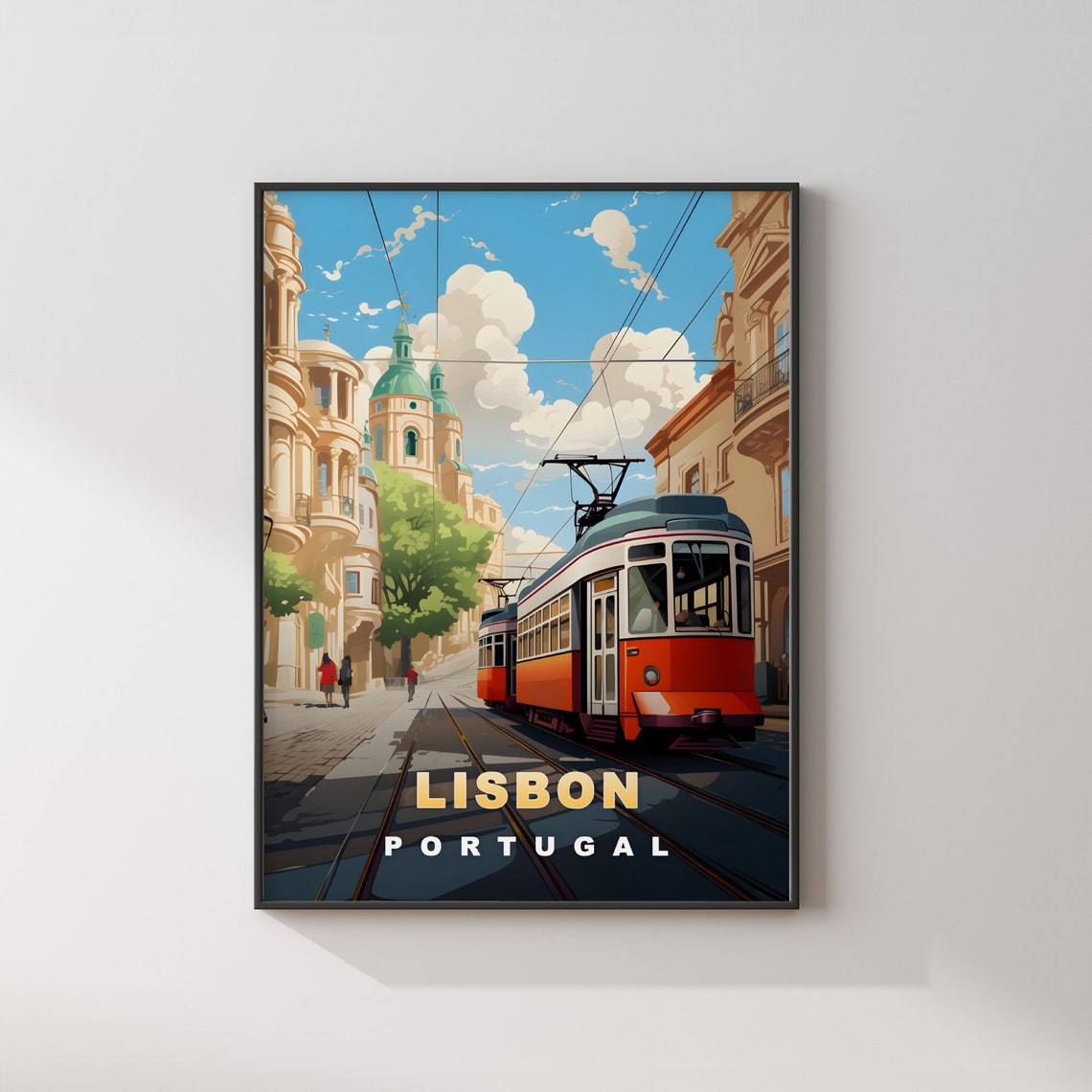 Lisbon Portugal Retro Travel Poster Classic Red Tram Street View - Image 2