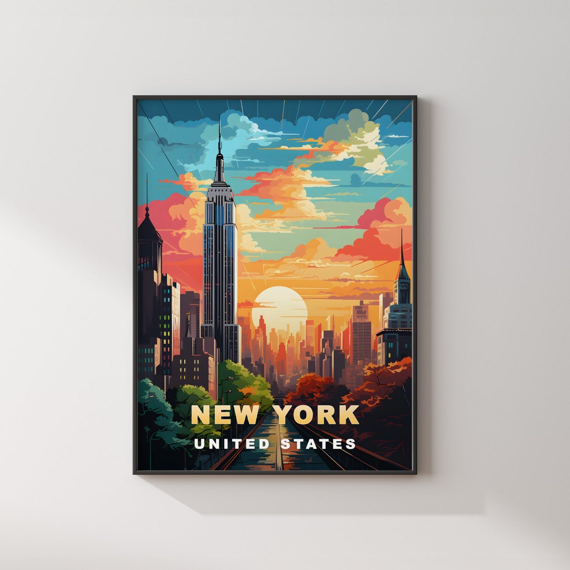 New York Empire State Building Avenue Sunset Skyline Travel Poster - Image 2