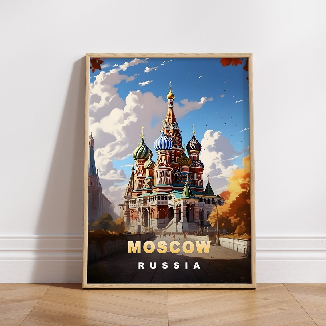 Moscow Russia St Basils Cathedral Domes Autumn Travel Poster