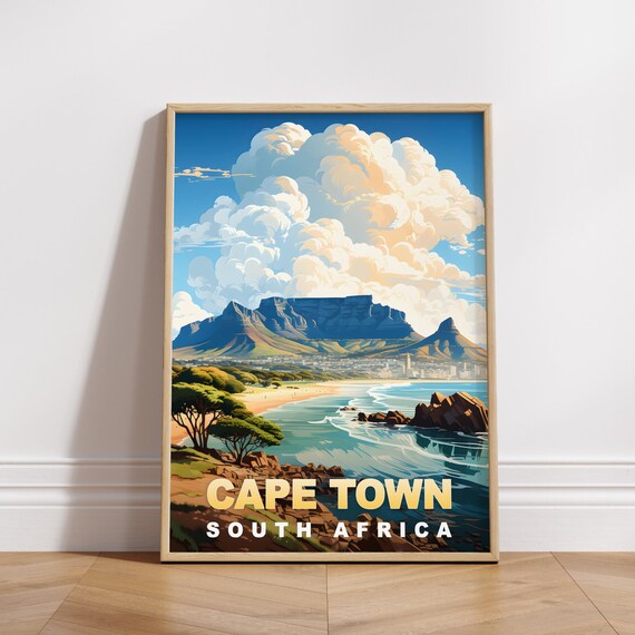 Cape Town Travel Poster South Africa Print Retro Wall Art Wall Decor Vintage Africa Cities Art