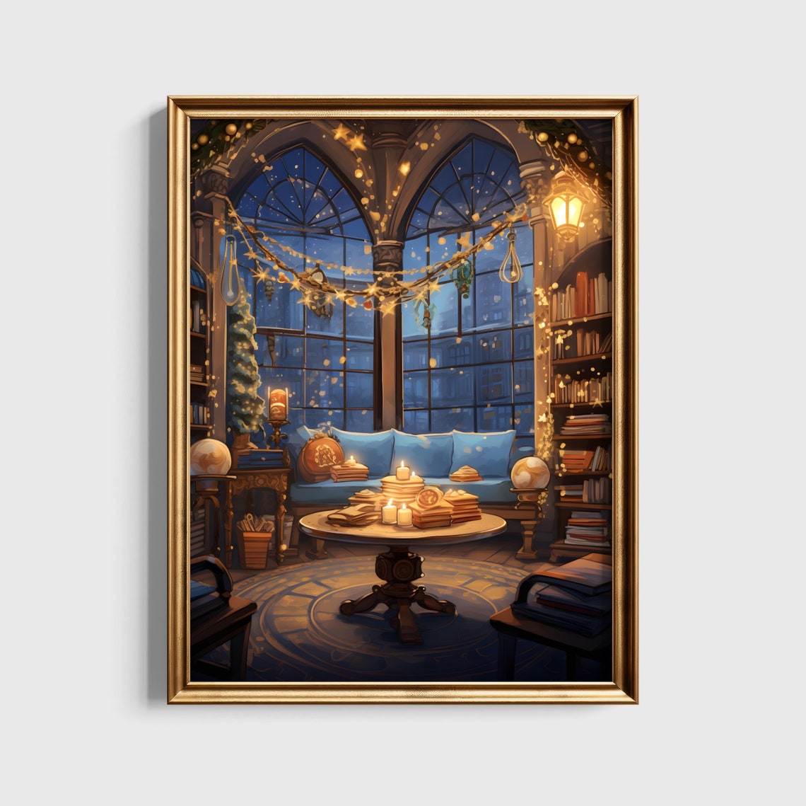 Ravenclaw Common Room Christmas Window Books Candlelight Poster