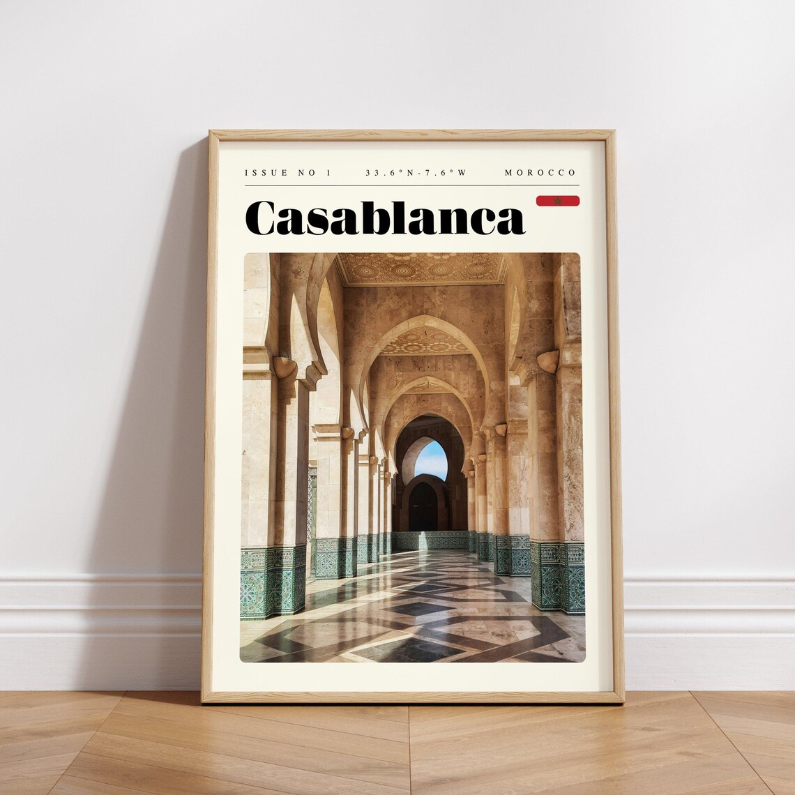 Casablanca Morocco Grand Mosque Arches Interior Travel Poster - Image 3