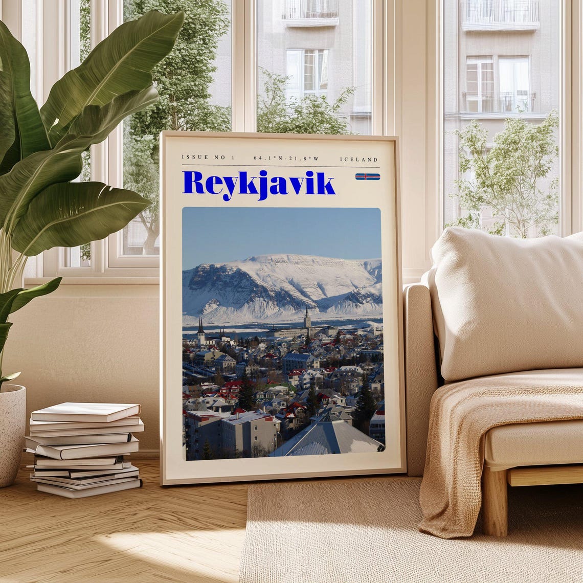 Reykjavik Iceland Snowy City With Dramatic Mountain View Poster