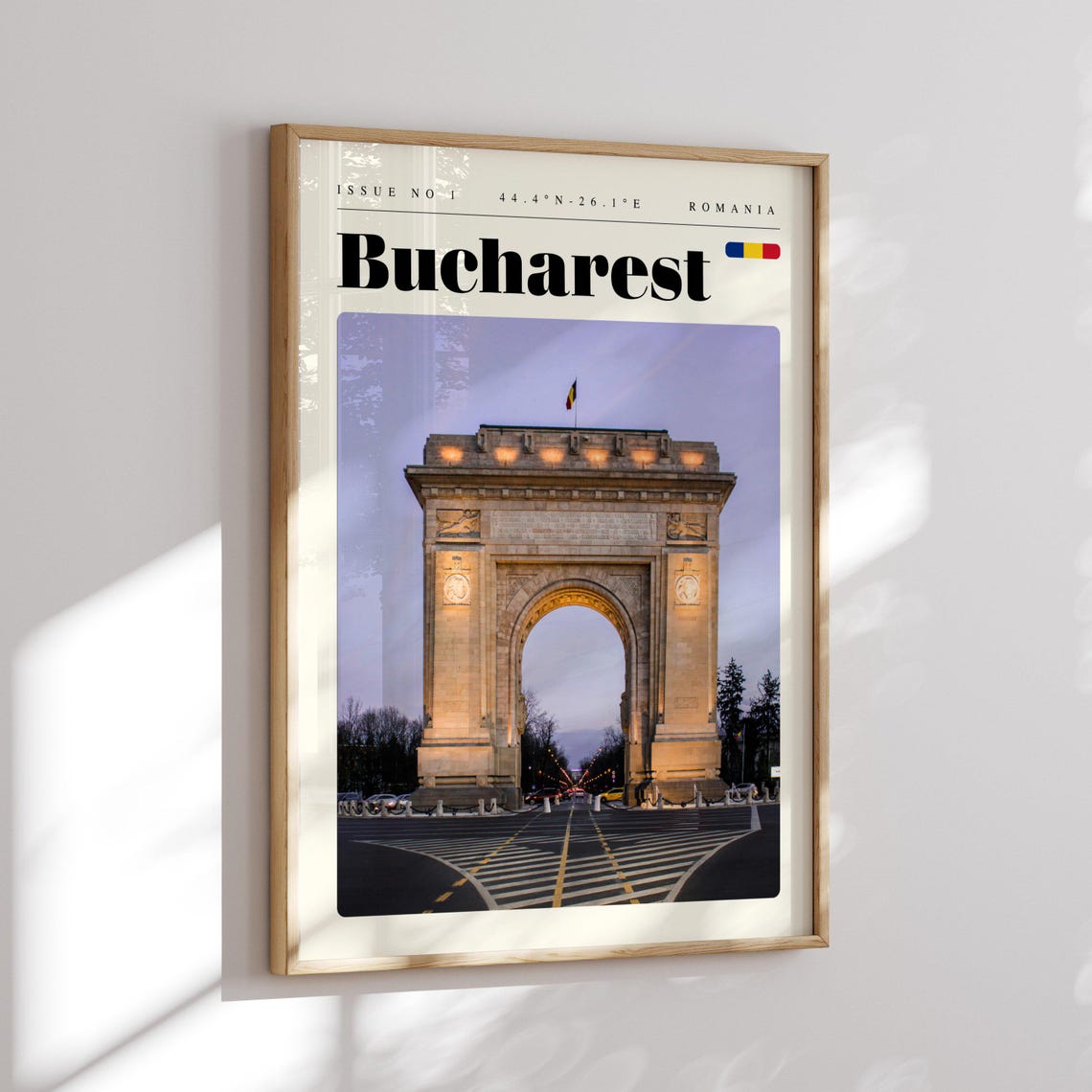 Bucharest Romania Arch of Triumph Night Glow Vintage Travel Poster - Image 2