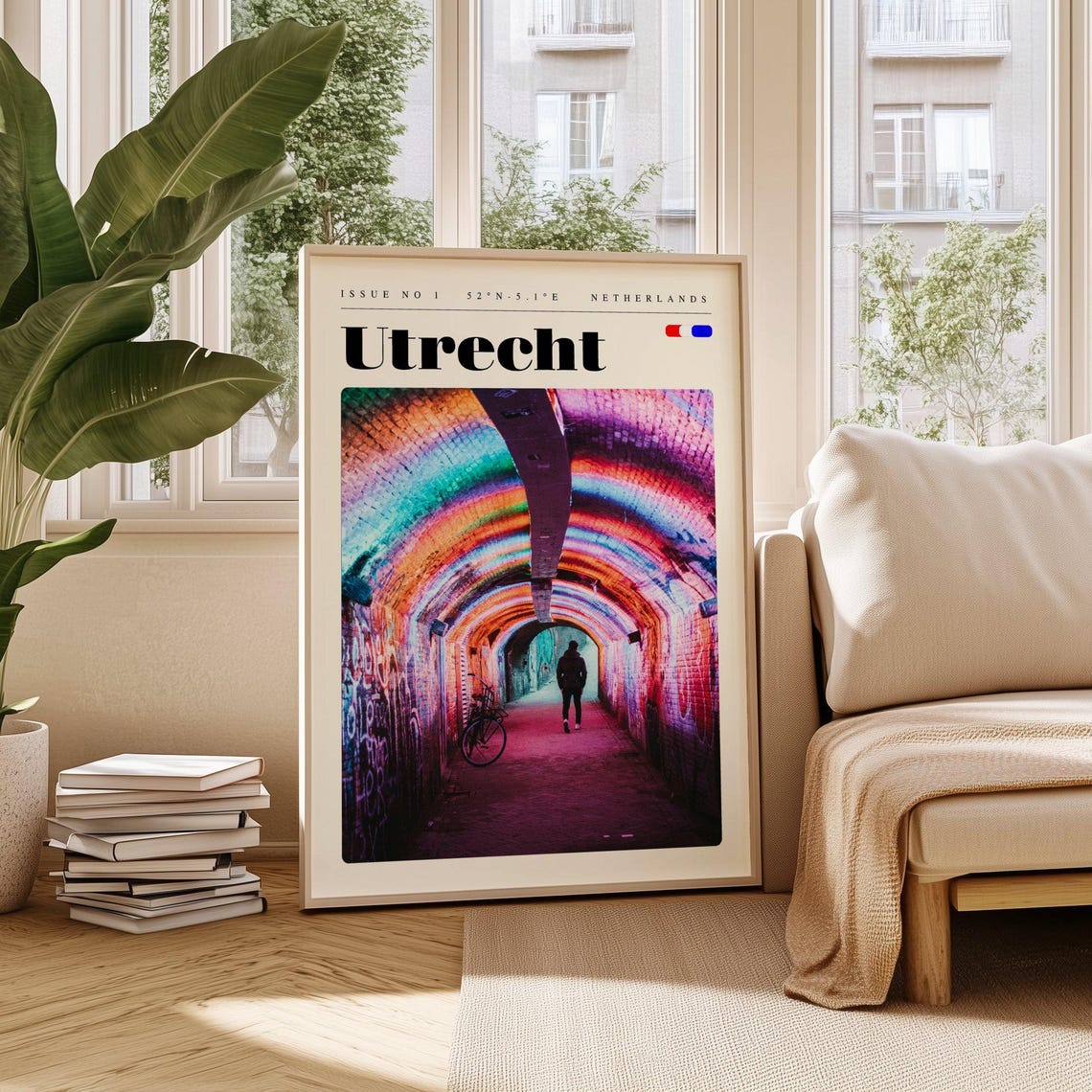 Utrecht Netherlands Vintage Travel Poster With Rainbow Light Tunnel