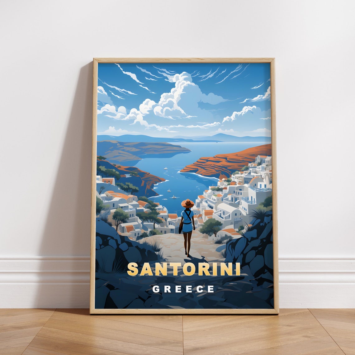 Santorini Greece Caldera View Whitewashed Village Travel Poster
