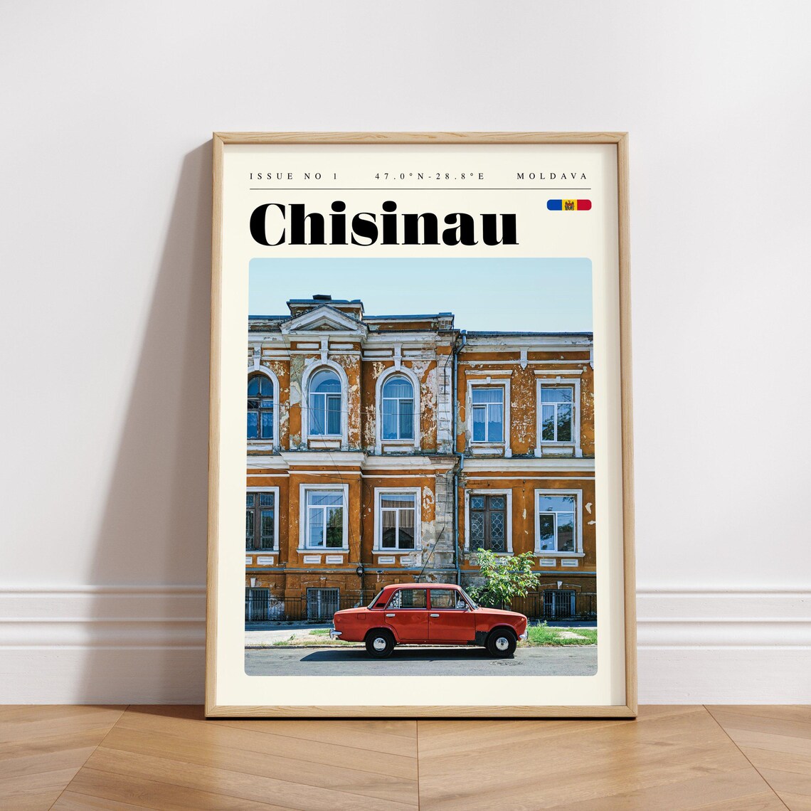 Chisinau Moldova Vintage Red Car Historic Street Travel Poster - Image 3