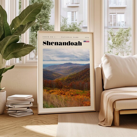 Shenandoah National Park USA Travel Poster Autumn Mountains Vintage Photo