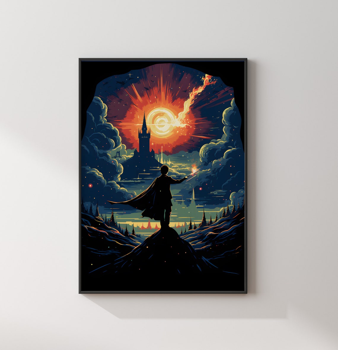 Harry Potter Silhouette Casting Spell Night Sky Wizard Poster - Image 2