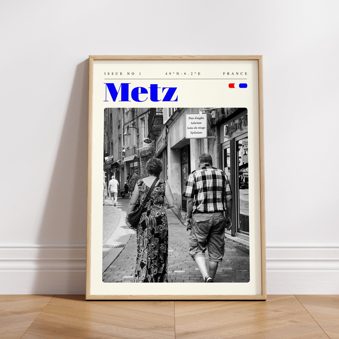 Metz Black and White Street Walkers France Vintage Travel Poster - Image 3