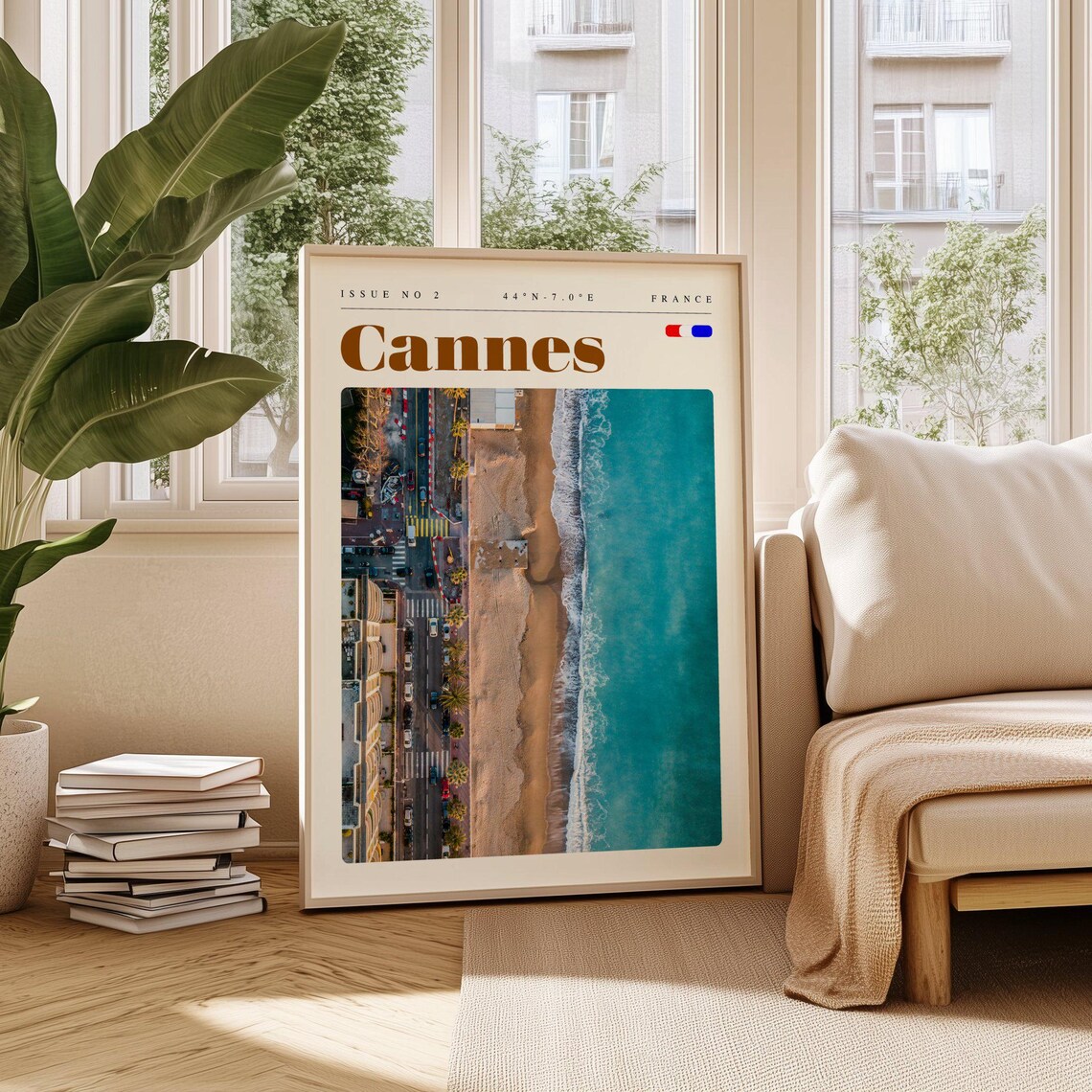 Cannes France Aerial Beach Promenade Turquoise Sea Travel Poster