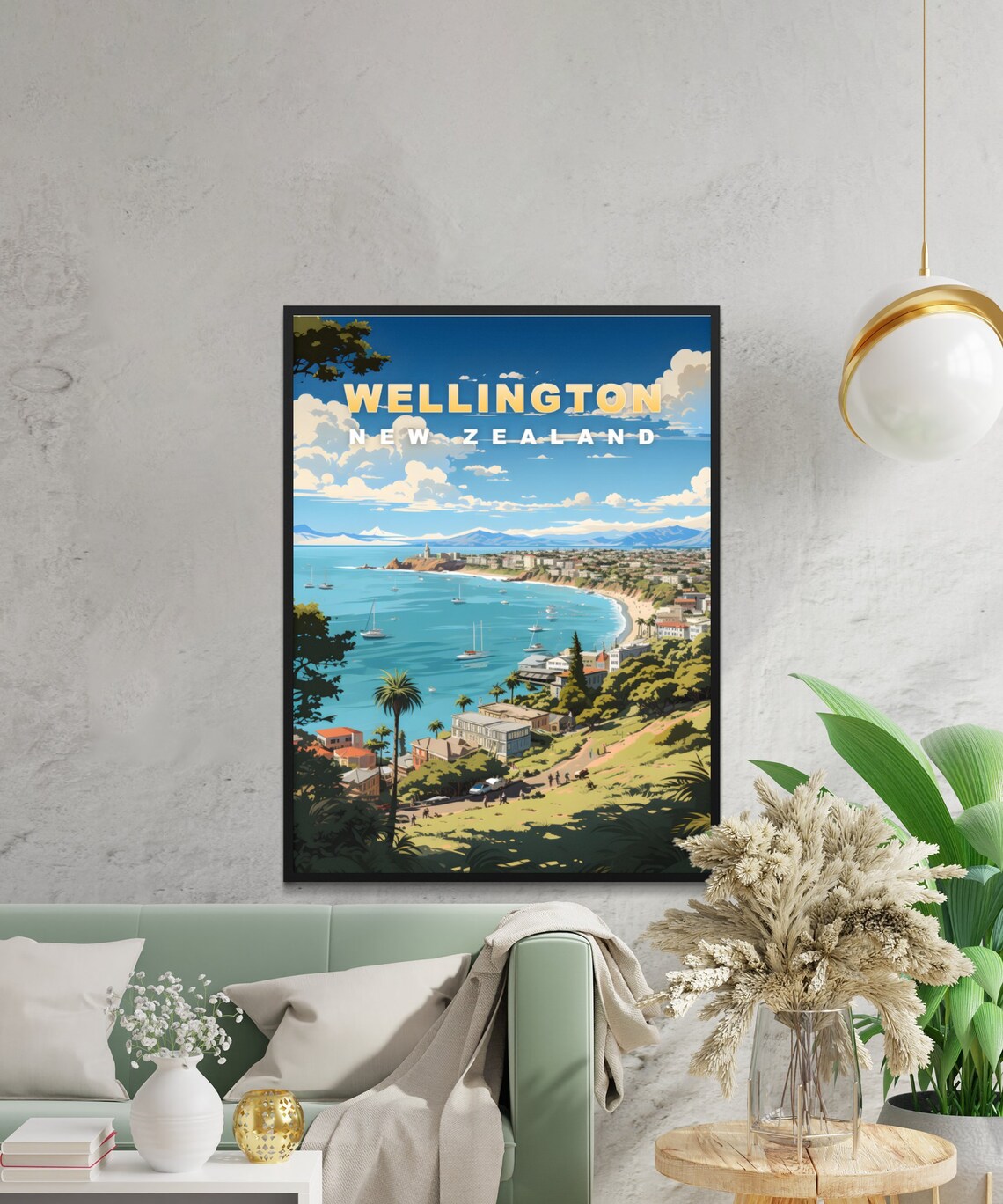 Wellington New Zealand Coastal Bay Sailboats Retro Travel Poster - Image 2