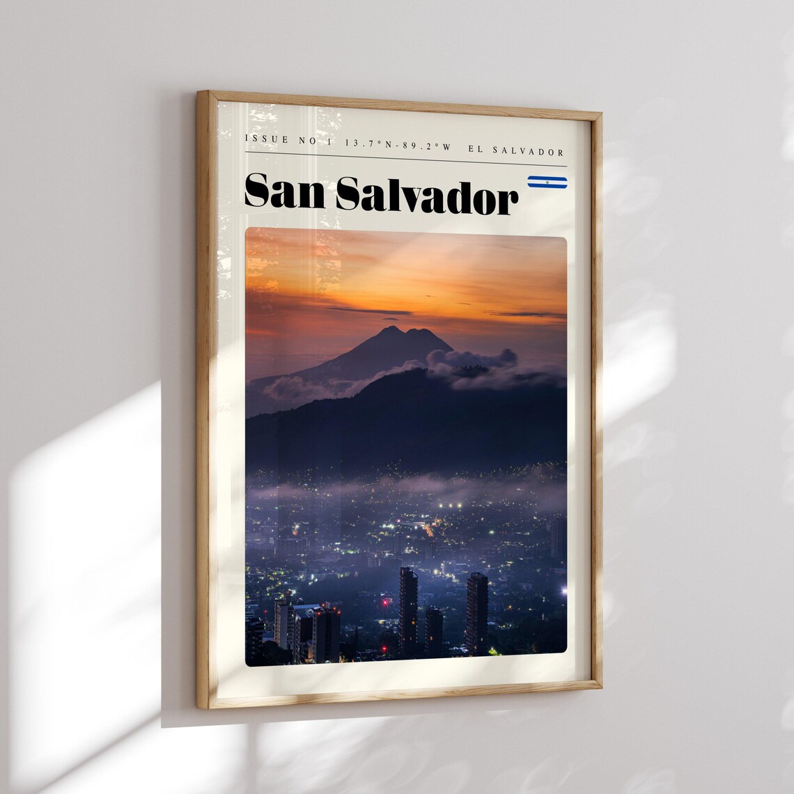 San Salvador Volcano and City Lights at Dusk Travel Poster Artwork - Image 2
