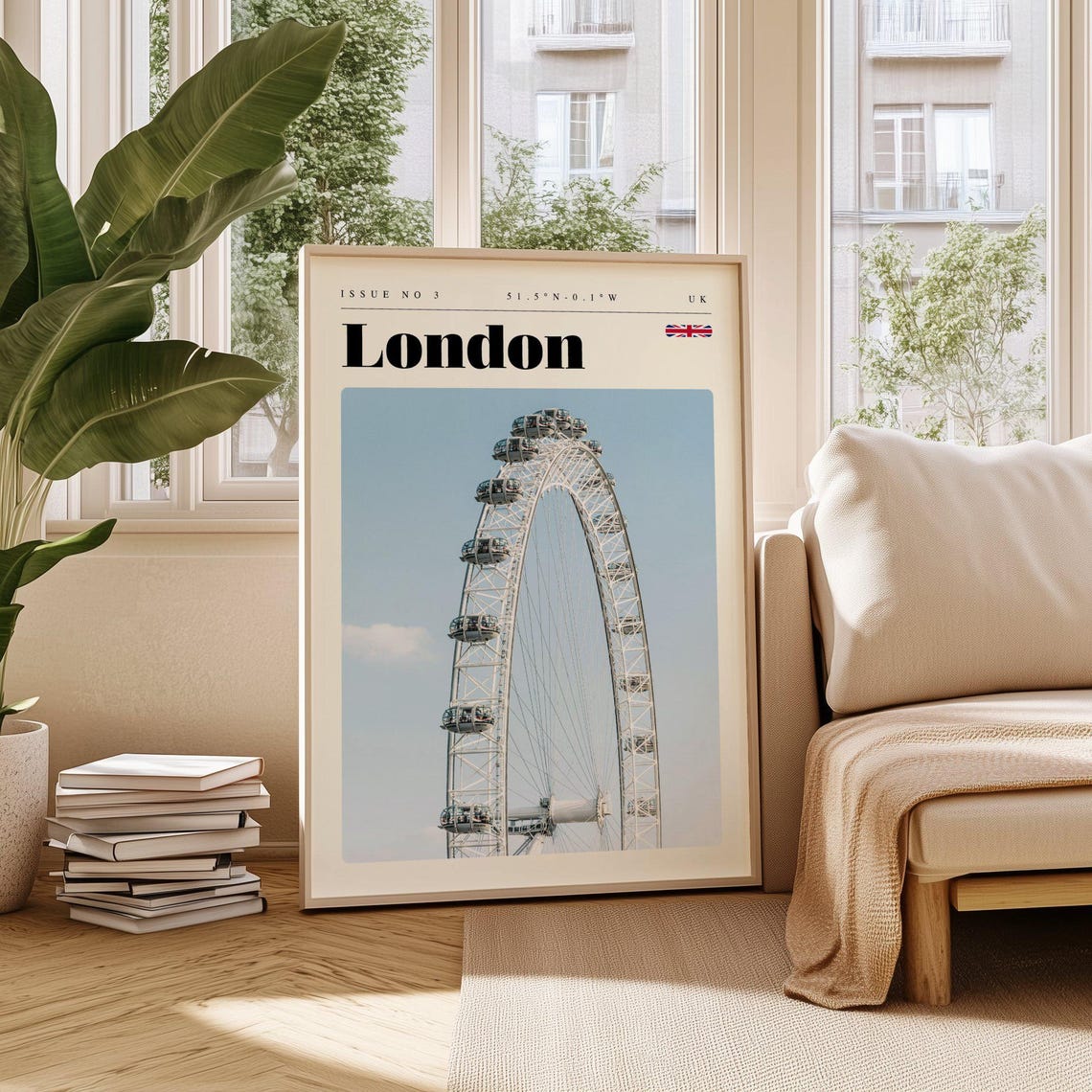 London UK London Eye Ferris Wheel Daytime Modern Travel Poster
