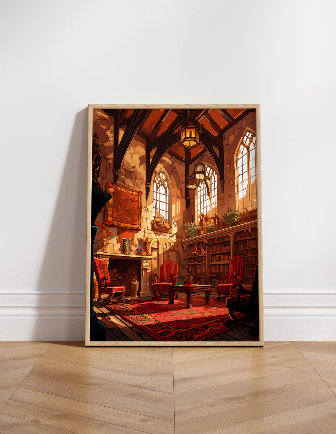 Gryffindor Style Red Common Room Fireplace Fantasy Art Poster