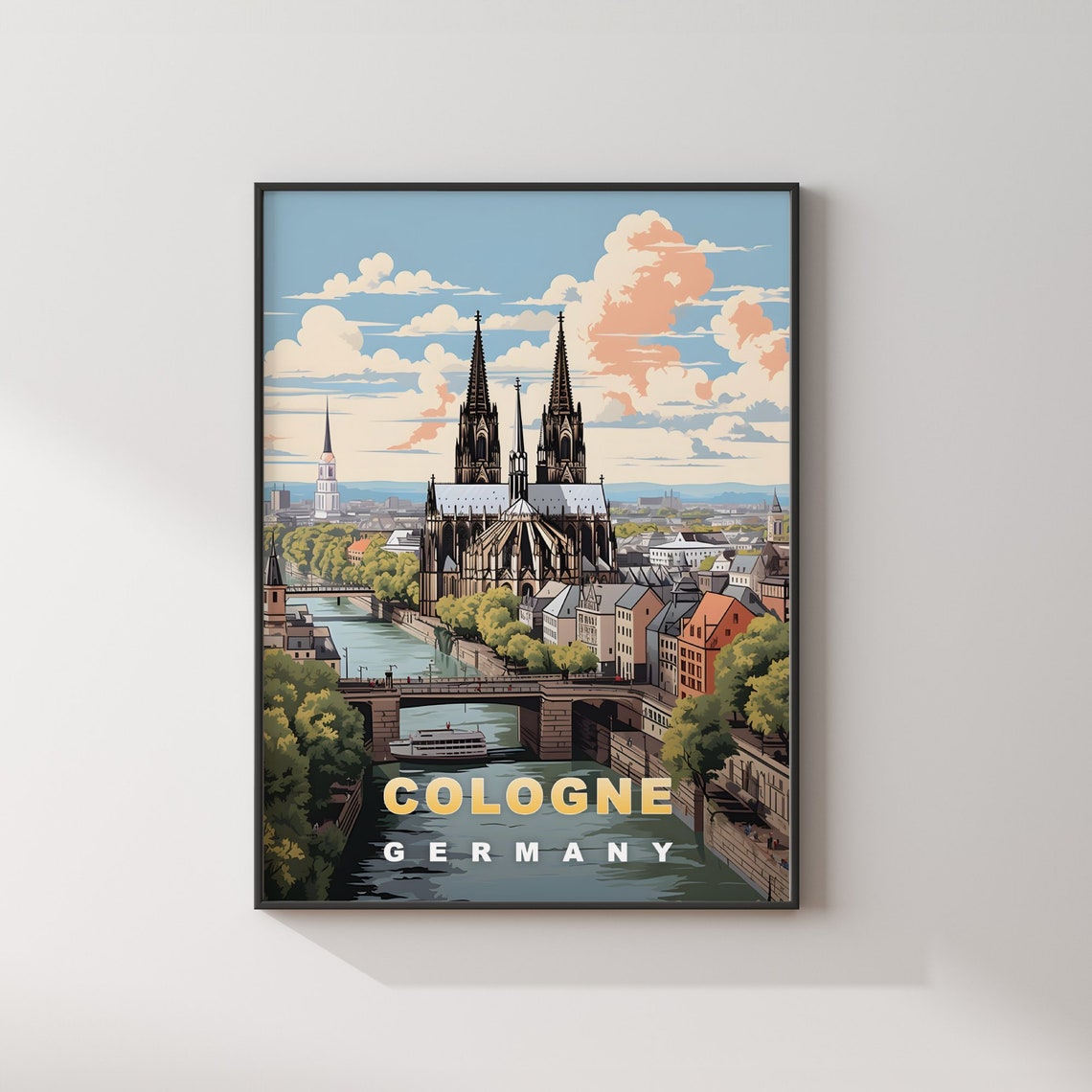 Cologne Germany Cathedral Rhine River Bridges Vintage Travel Poster - Image 2