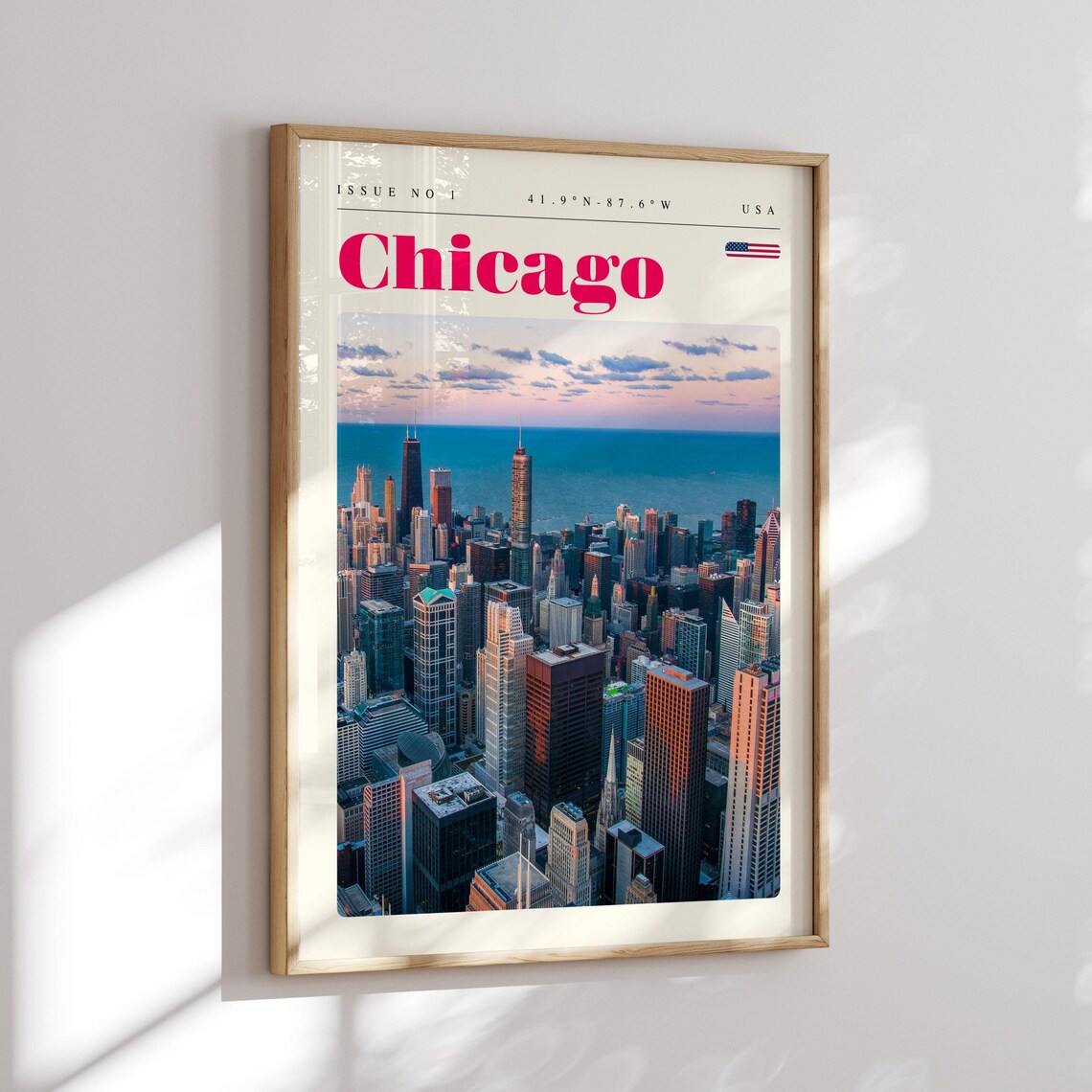 Chicago USA Lake Michigan Skyline Golden Sunset Aerial Poster - Image 2