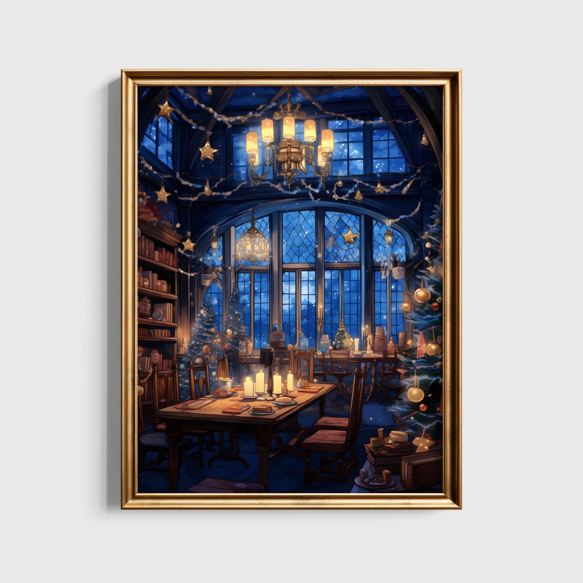 Ravenclaw Common Room Decorated for Christmas Wizard Art Poster