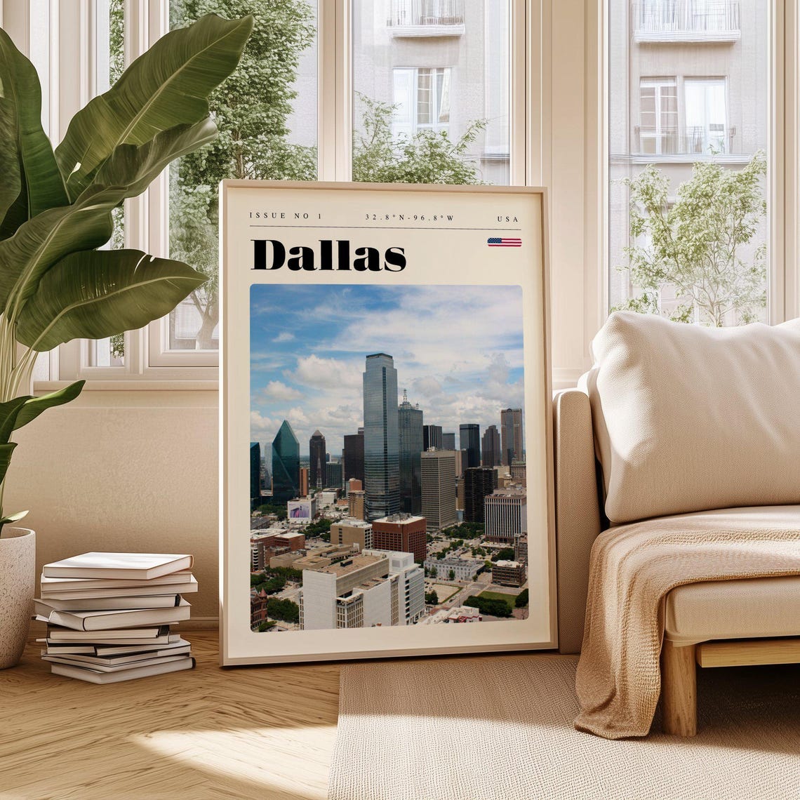 Dallas USA Downtown Skyscrapers Daylight Skyline View Travel Poster