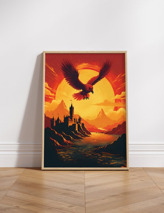 Phoenix Sunset Flight Over Castle Mountains Fantasy Movie Poster
