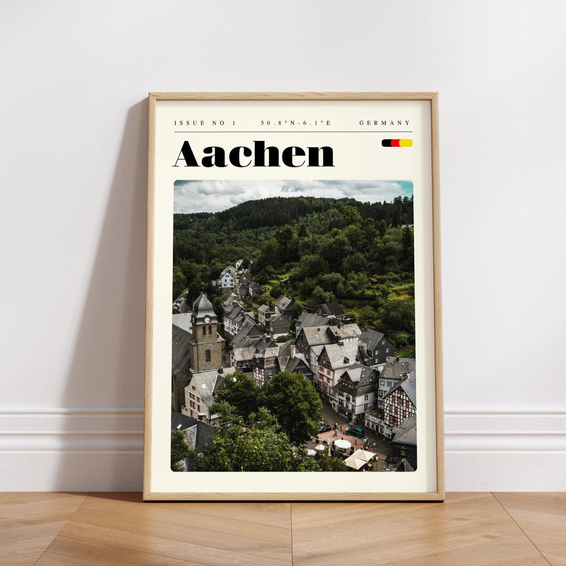 Aachen Old Town Aerial View Germany Issue 1 Retro Travel Poster - Image 3