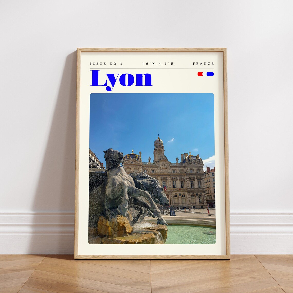 Lyon France Bartholdi Fountain Horse Statues Modern Travel Poster - Image 3