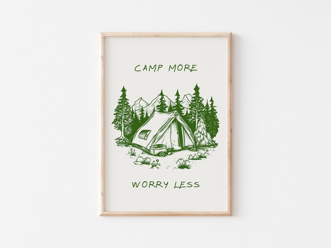 Camp More Worry Less Green Tent Pine Mountain Camp Scene Poster - Image 4