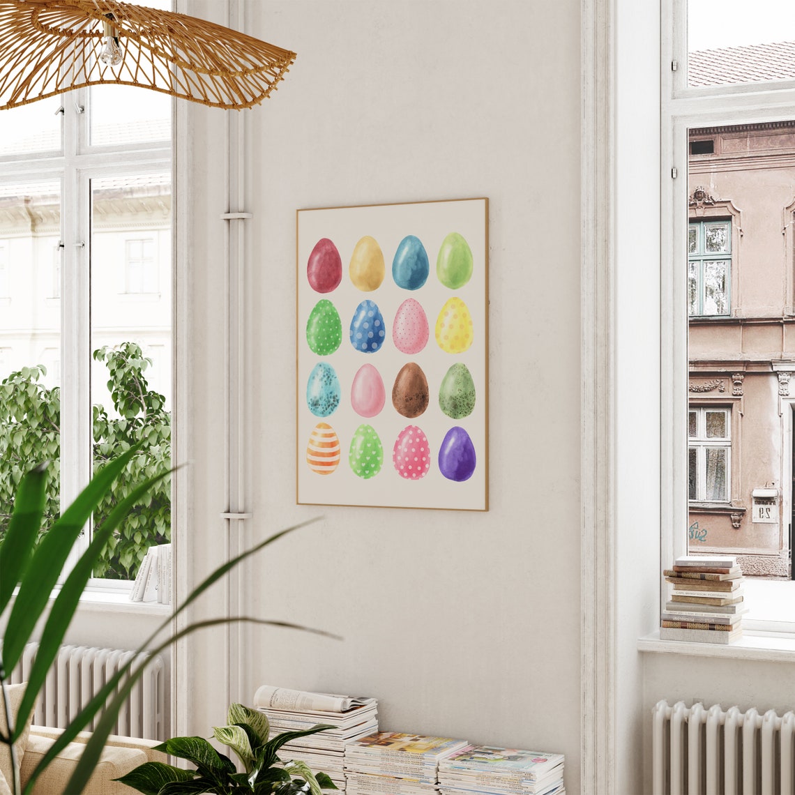 Sixteen Colorful Watercolor Easter Eggs Grid Pattern Spring Poster - Image 2