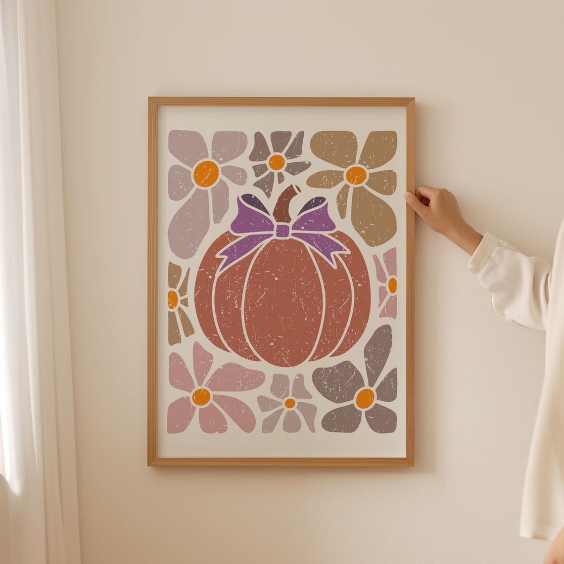 Boho Pumpkin Purple Bow Retro Floral Fall Autumn Decor Poster - Image 4