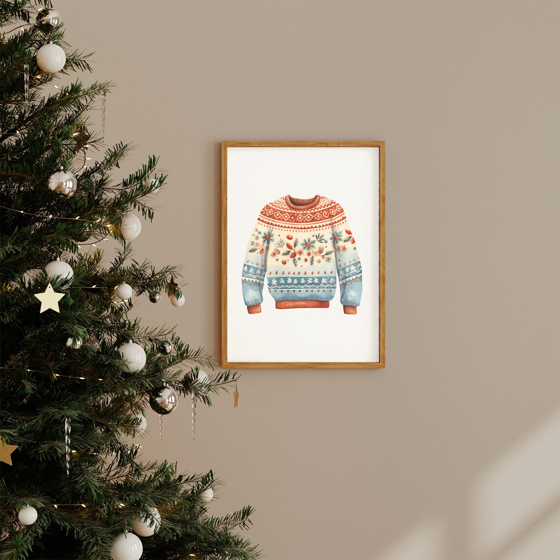 Watercolor Ugly Christmas Sweater Festive Nordic Knit Poster - Image 2